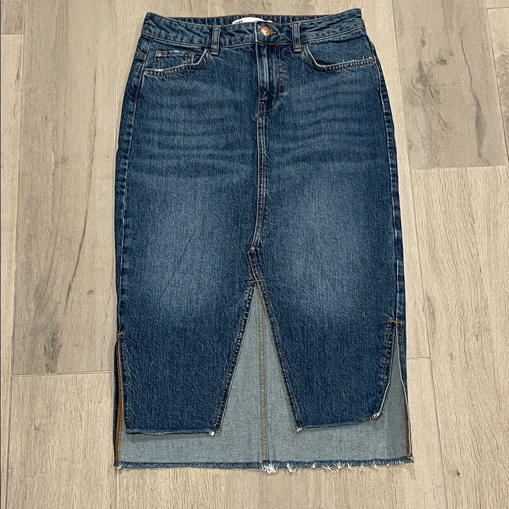 Zara Tube Pencil Stretch Denim Skirt Size S